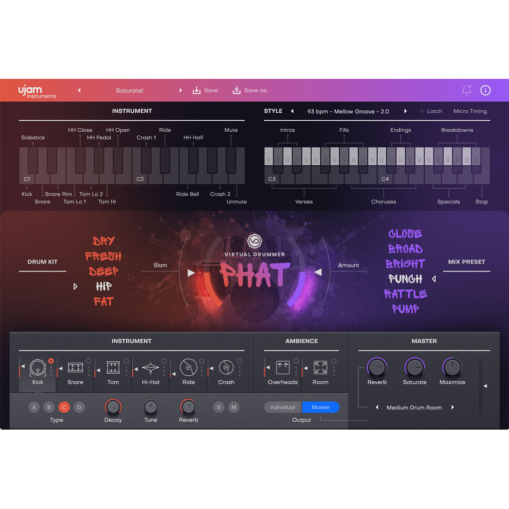UJAM Virtual Drummer PHAT 2 Drum Kit Virtual Instrument - Electronic Delivery